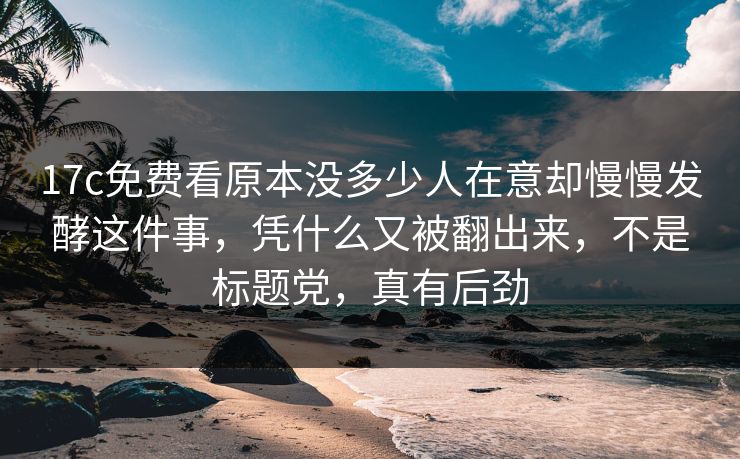 17c免费看原本没多少人在意却慢慢发酵这件事，凭什么又被翻出来，不是标题党，真有后劲
