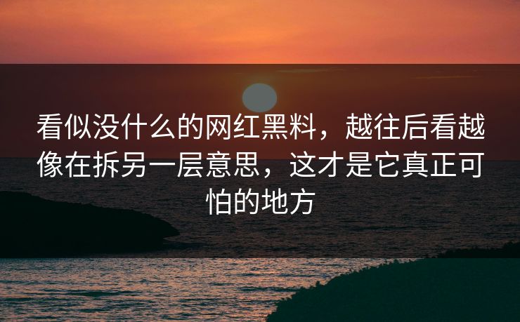 看似没什么的网红黑料，越往后看越像在拆另一层意思，这才是它真正可怕的地方