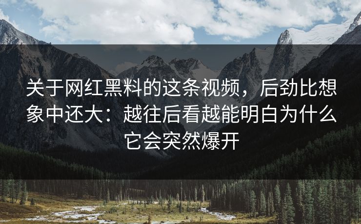 关于网红黑料的这条视频,后劲比想象中还大:越往后看越能明白为什么它会突然爆开 关于网红黑料的这条视频,后劲比想象中还大:越往后看越能明白为什么它会突然爆开