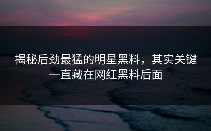 揭秘后劲最猛的明星黑料，其实关键一直藏在网红黑料后面